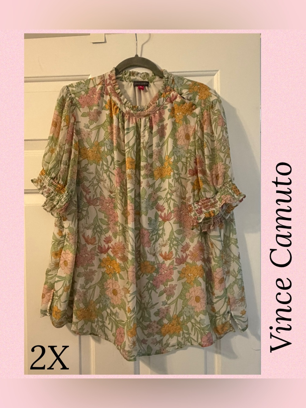 Vince Camuto Cream Floral Ruffle-Sleeve Blouse